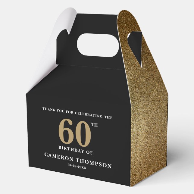 Gold Confetti Black 60th birthday Personalized Favor Boxes (Back)