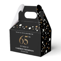 Gold Confetti Black 65th birthday Favor Box