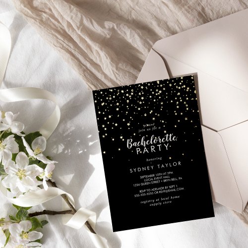 Gold ConfettiBlack Bachelorette Party Gold Foil Invitation