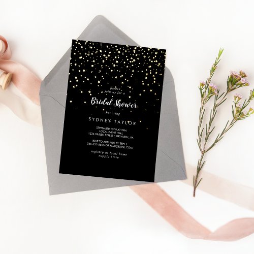 Gold ConfettiBlack Bridal Shower Gold Foil Invitation