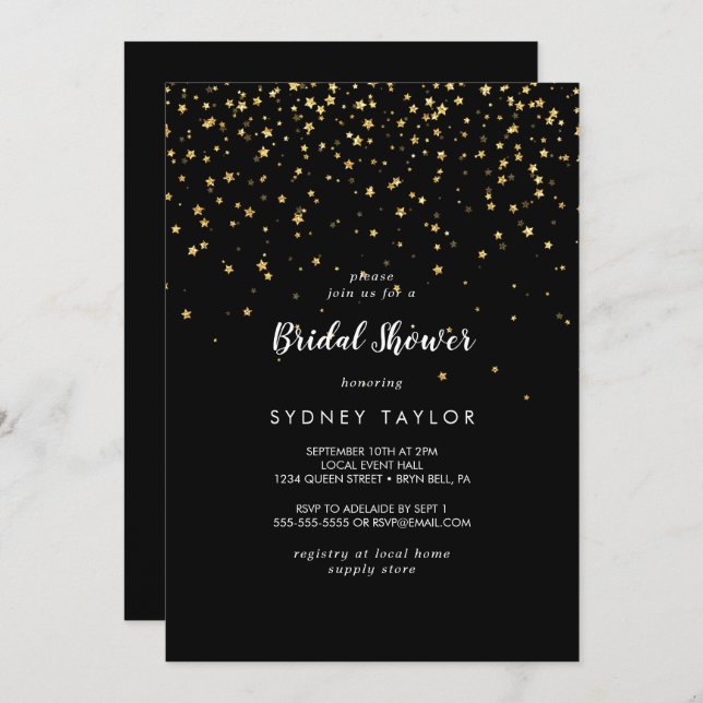 Gold Confetti | Black Bridal Shower Invitation (Front/Back)