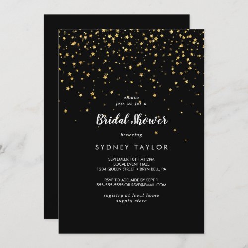 Gold Confetti  Black Bridal Shower Invitation