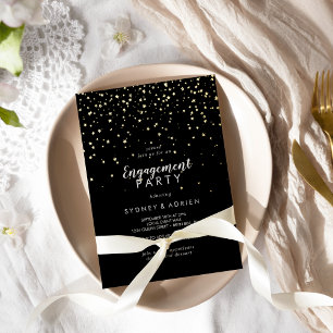 Gold Confetti Black Engagement Party Gold Foil Invitation
