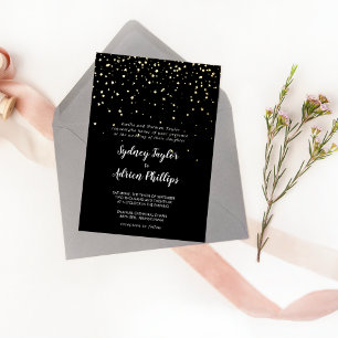 Gold Confetti Black Formal Wedding Real Gold Foil Invitation