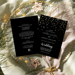 Gold Confetti Black Front and Back Real Gold Foil Invitation