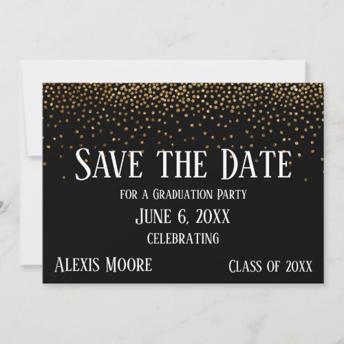 Gold Confetti Black Graduation Party Save the Date