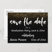Gold Confetti Black Graduation Party Save the Date Announcement Postcard (Front/Back)
