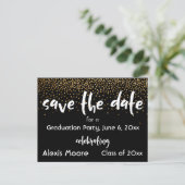 Gold Confetti Black Graduation Party Save the Date Announcement Postcard (Standing Front)