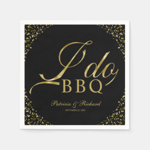 Gold Confetti Black I Do BBQ Engagement Party Napkins
