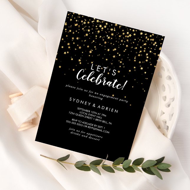Gold Confetti | Black Let's Celebrate Party Invitation (Creator Uploaded)