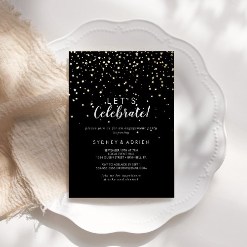 Gold ConfettiBlack Lets Celebrate Real Gold Foil Invitation