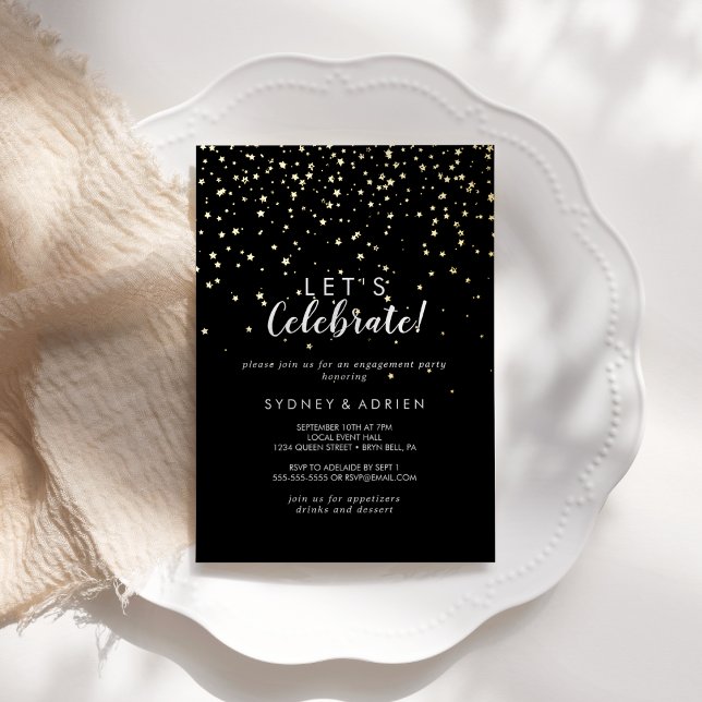 Gold Confetti|Black Let's Celebrate Real Gold Foil Invitation (Creator Uploaded)