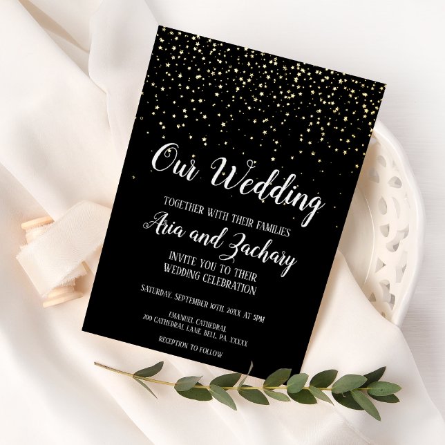 Gold Confetti|Black Our Wedding  Foil Invitation (Creator Uploaded)