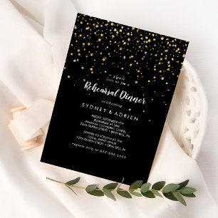Gold Confetti Black Rehearsal Dinner Invitation