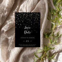 Gold Confetti|Black Save The Date Real Gold Foil Invitation