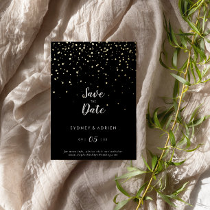 Gold Confetti Black Save The Date Real Gold Foil Invitation
