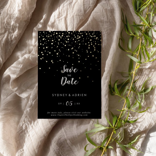 Gold Confetti|Black Save The Date Real Gold Foil Invitation (Creator Uploaded)