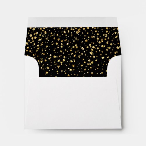 Gold Confetti  Black Self_Addressed Wedding RSVP Envelope