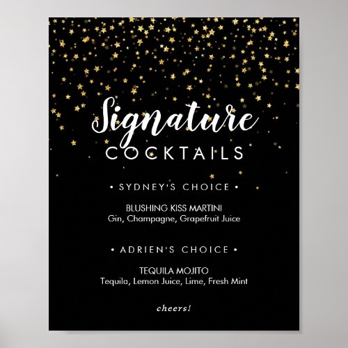 Gold Confetti  Black Signature Cocktails Sign