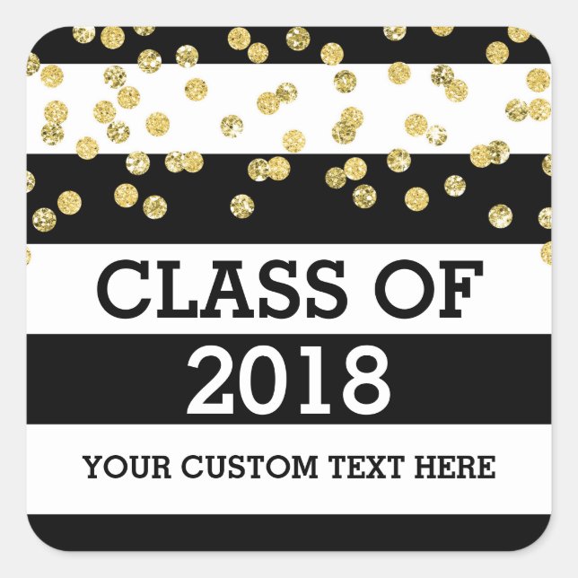 Gold Confetti Black Stripes 2018 Graduation Square Sticker (Front)