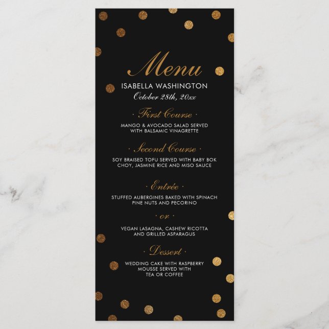 Gold Confetti & Black Surprise Party Menu (Front)