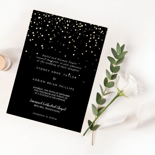 Gold ConfettiBlack Traditional Wedding Real Gold Foil Invitation