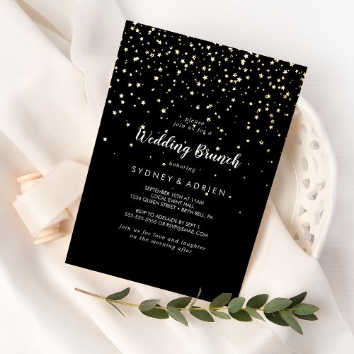 Gold ConfettiBlack Wedding Brunch Foil Invitation