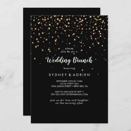 Gold Confetti  Black Wedding Brunch Invitation