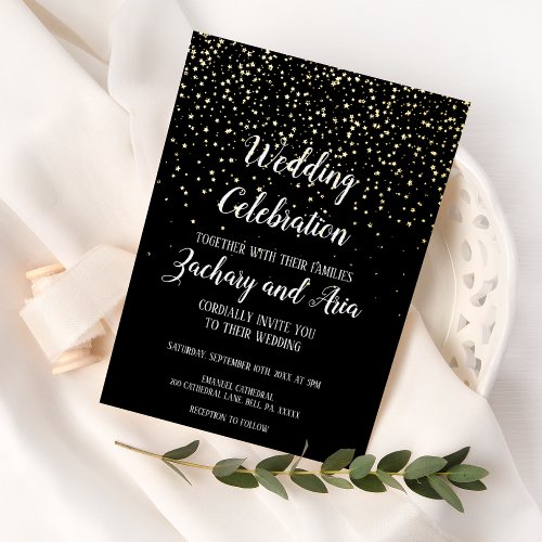Gold ConfettiBlack Wedding Celebration Gold Foil Invitation