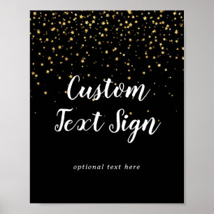 Gold Confetti Black Wedding Custom Text Sign