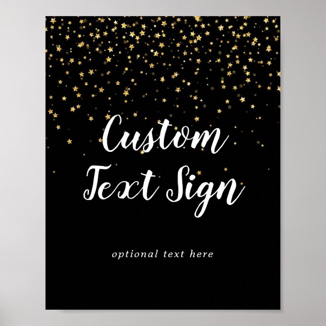 Gold Confetti | Black Wedding Custom Text Sign (Front)