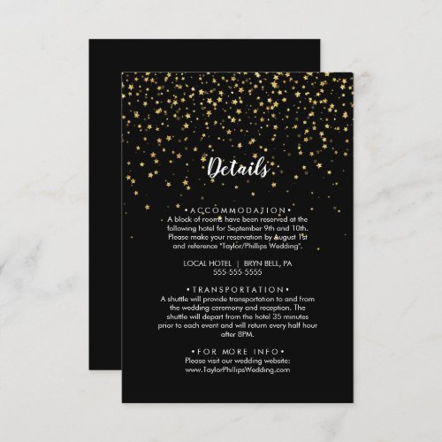Gold Confetti  Black Wedding Details Enclosure Card