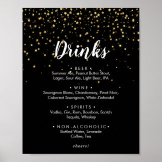 Gold Confetti | Black Wedding Drinks Menu Sign