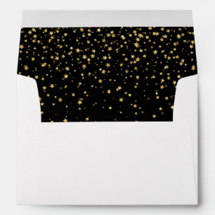 Gold Confetti Black Wedding Invitation Envelope