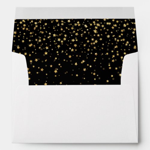 Gold Confetti  Black Wedding Invitation Envelope
