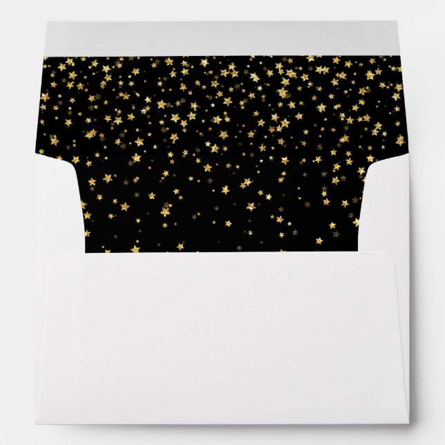 Gold Confetti | Black Wedding Invitation Envelope (Back (Bottom))