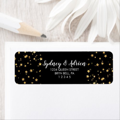 Gold ConfettiBlack Wedding Invite Return Address Label