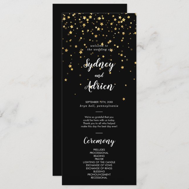 Gold Confetti | Black Wedding Program (Front/Back)