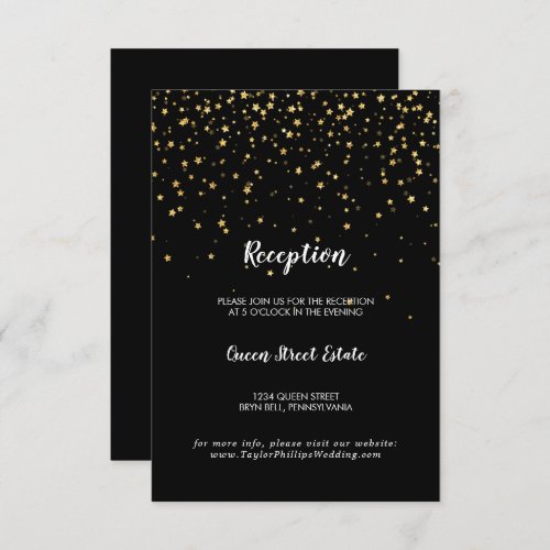 Gold Confetti  Black Wedding Reception   Enclosure Card