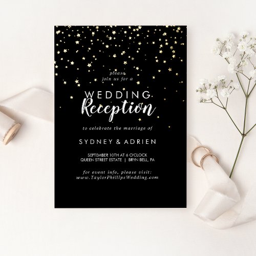 Gold ConfettiBlack Wedding Reception Only Foil Invitation
