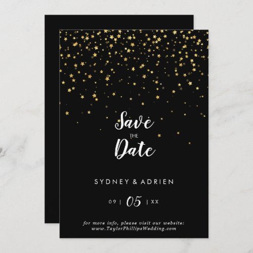 Gold Confetti  Black Wedding Save The Date