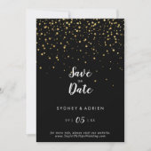 Gold Confetti | Black Wedding Save The Date (Front)