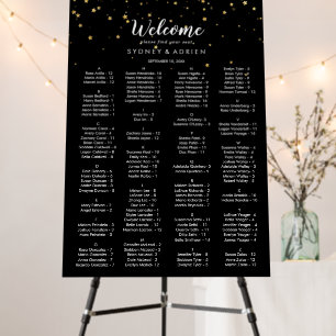 Gold Confetti Black Wedding Seating Chart Foam Board
