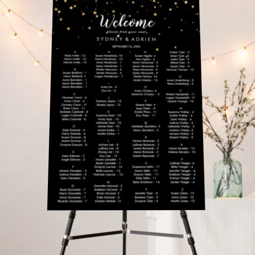 Gold Confetti  Black Wedding Seating Chart  Foam Board