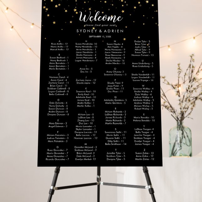 Gold Confetti | Black Wedding Seating Chart  Foam Board (In Situ (Stand))