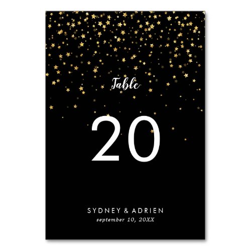 Gold Confetti  Black Wedding Table Numbers