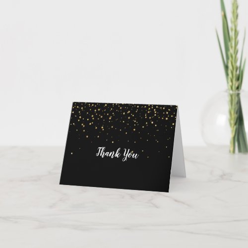 Gold Confetti | Black Wedding Thank You Card