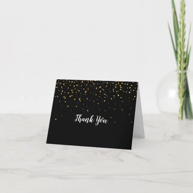Gold Confetti | Black Wedding Thank You Card | Zazzle