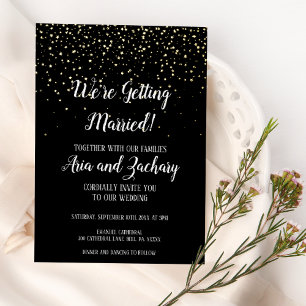 Gold Confetti Black We're Getting Married Wedding Foil Invitation