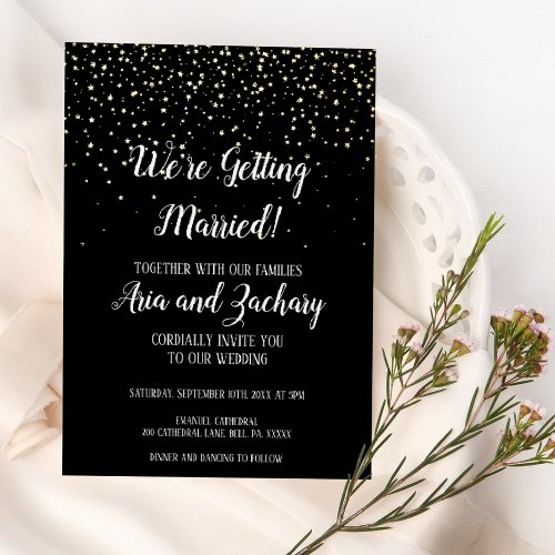 Gold ConfettiBlack Were Getting Married Wedding Foil Invitation